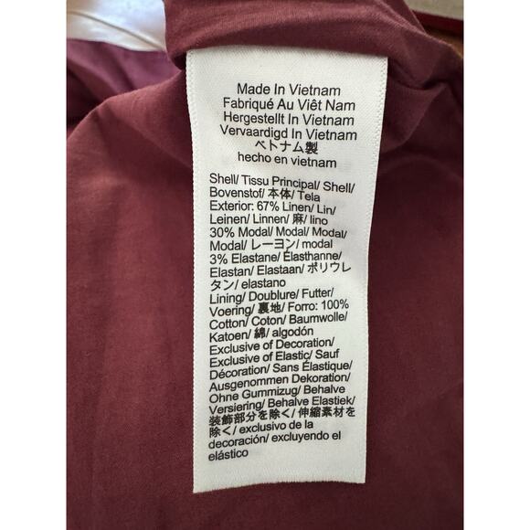 NWT Madewell Pleated V Neck Midi Dress Linen Blend Vintage Burgundy Size 2 - Picture 11 of 11